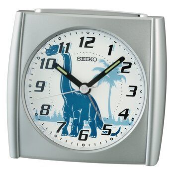 Seiko QHE212S Wecker Silberfarben • Dino-Motiv • Lichtfunktion