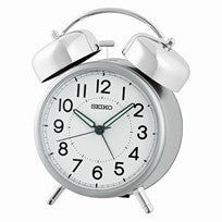 Seiko Wecker mit Doppelglocken und silbernem Metallgehäuse, analoges Ziffernblatt