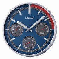Seiko QXA822S Wanduhr Blau • Geräuschloses Sweep-Uhrwerk • Thermometer & Hygrometer