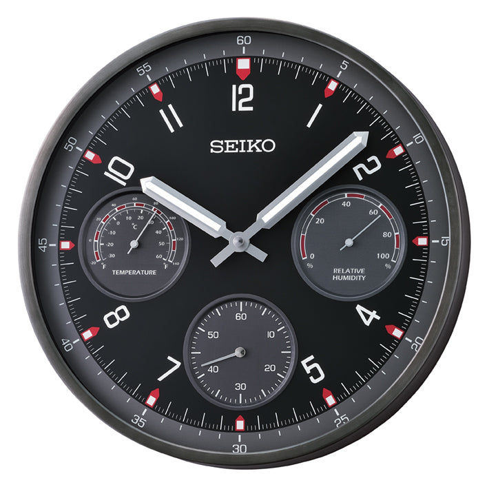 Seiko Shelby II QXA823K Wanduhr Anthrazit • Thermometer & Hygrometer • Sweep-Quarzwerk