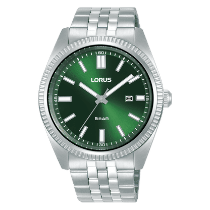 Lorus Classic RH967QX9 Herren Armbanduhr • Dunkelgrünes Zifferblatt • Edelstahlarmband