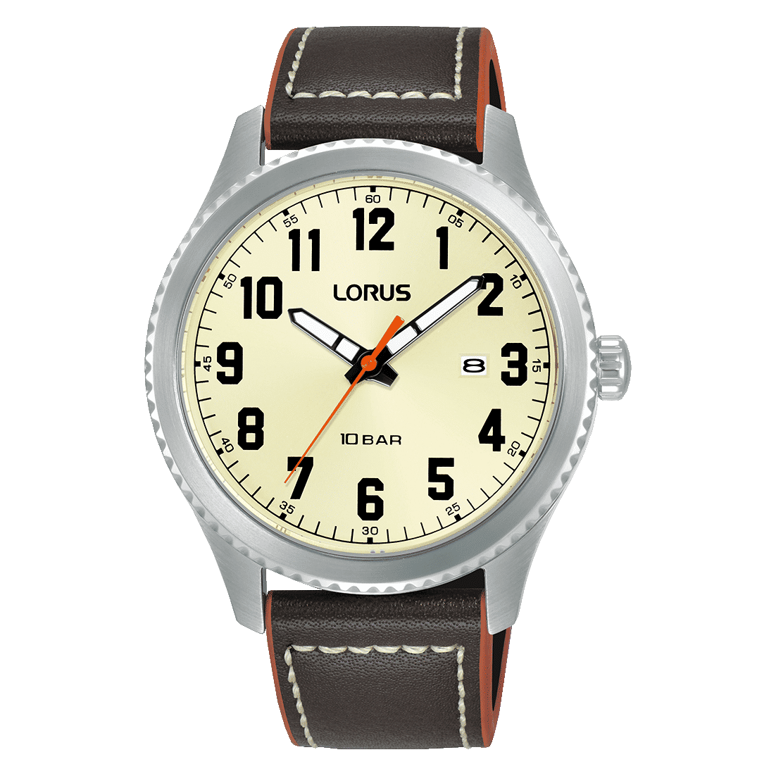 Lorus Sports RH987RX9 Herrenuhr Champagner • Mineralglas • Dunkles Lederband