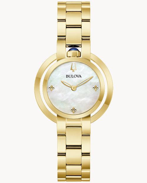 Bulova Rubaiyat 97L181 Damen Armbanduhr Weiß • Saphirglas • Goldfarben Edelstahl