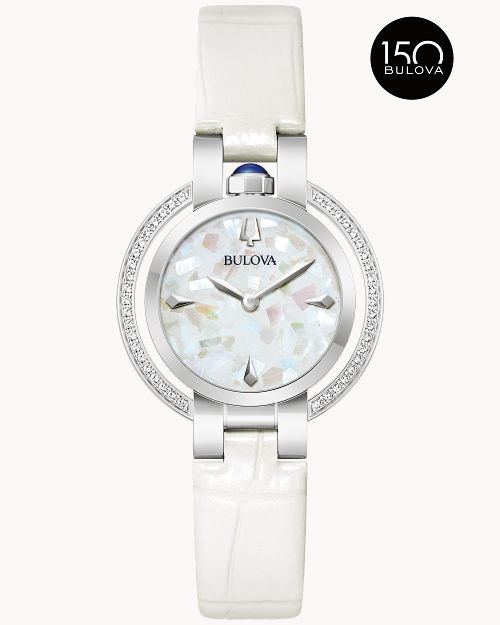 Bulova Rubaiyat 96R254 Damenuhr Weiß • 42 Weiße Saphire 0,25 ct • Saphirglas