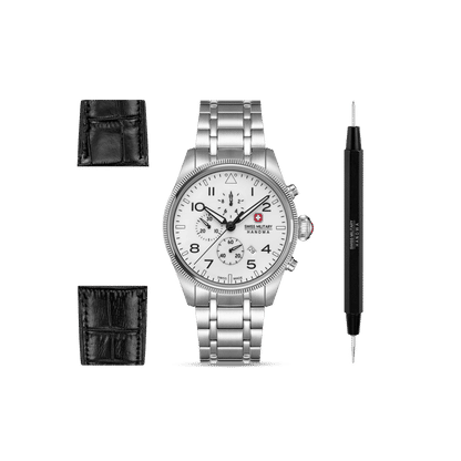 Swiss Military Hanowa Thunderbolt SMWGI0005701-SET Herrenuhr Weiß • Saphirglas • Chronograph Set 10 ATM
