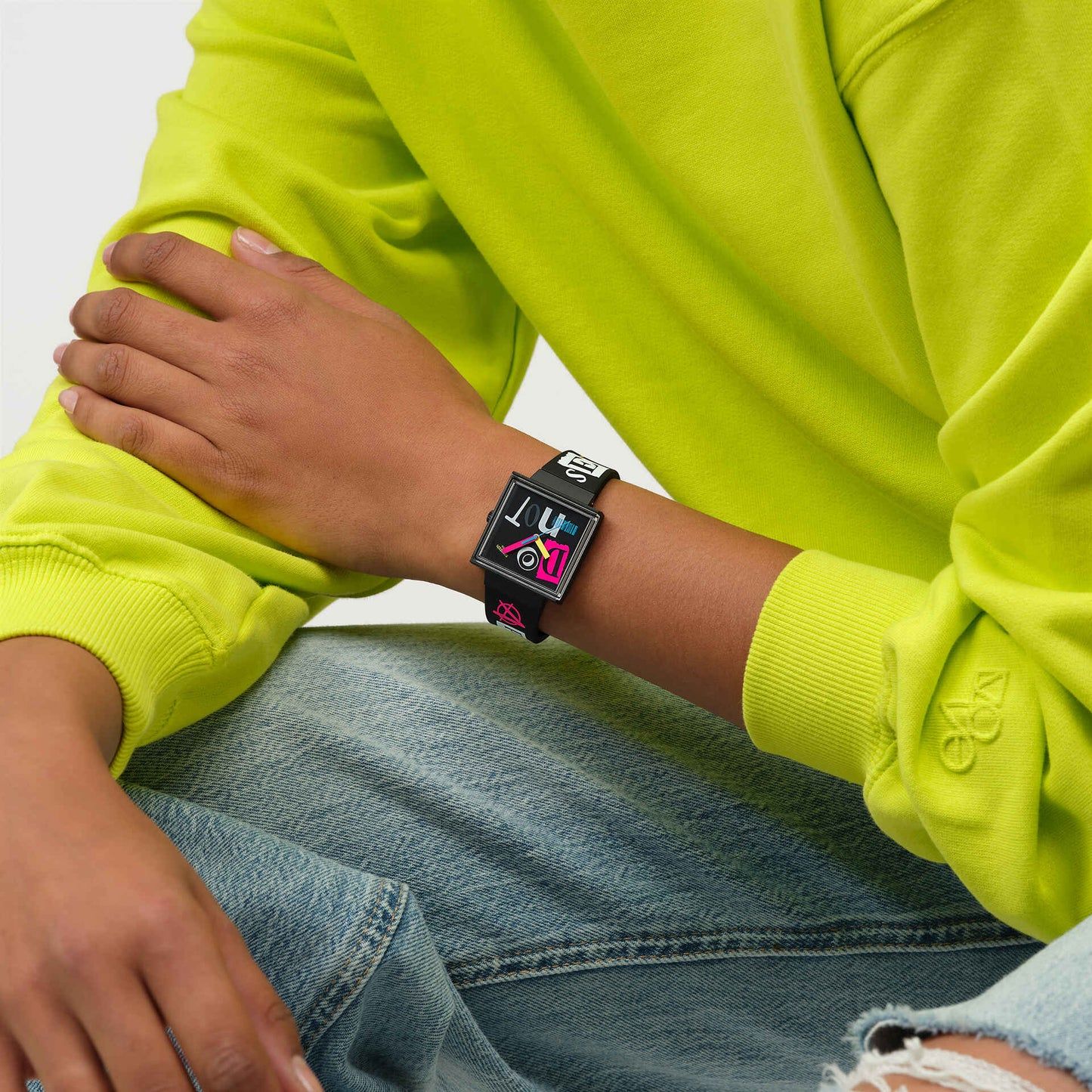 Swatch What If Square SO34B100 Unisex Armbanduhr Schwarz • Bioceramic-Gehäuse • Mehrfarbige Zeiger, Bild 2