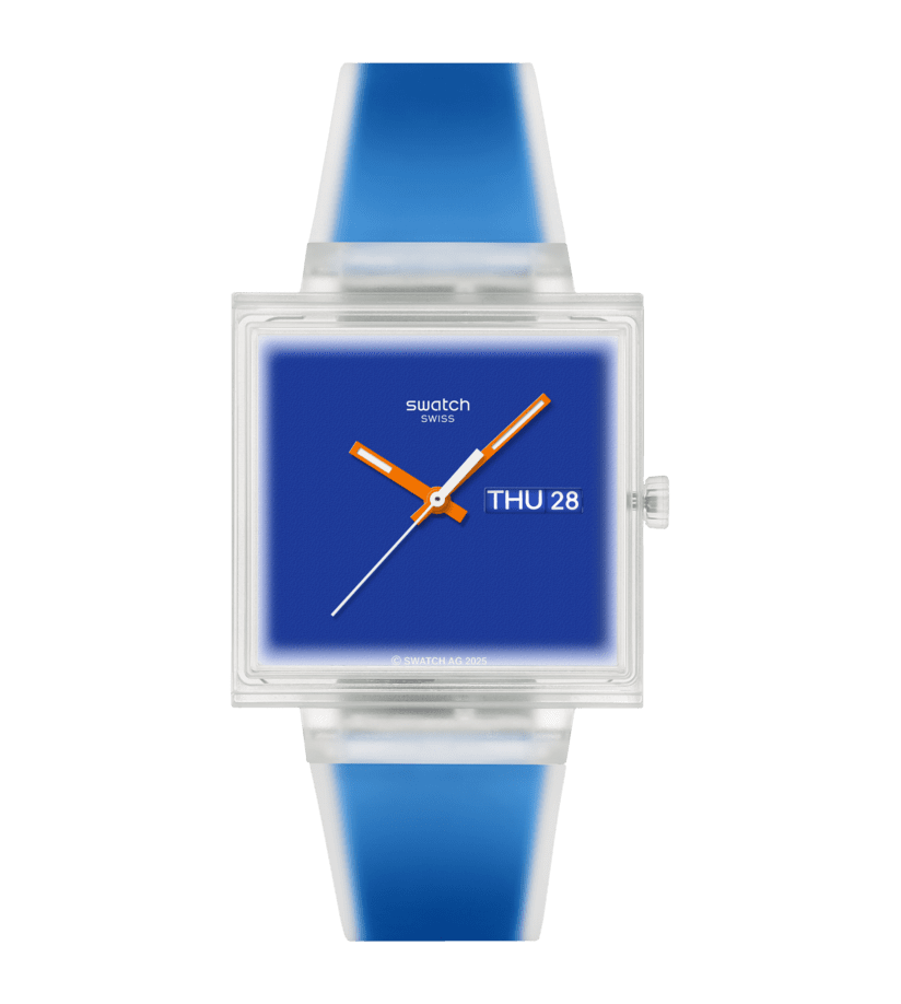 Swatch What If Square SO38K701 Armbanduhr Transparent • Biosourced Kunststoff • Transparentes Quarzwerk