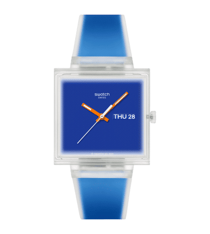 Swatch What If Square SO38K701 Armbanduhr Transparent • Biosourced Kunststoff • Transparentes Quarzwerk