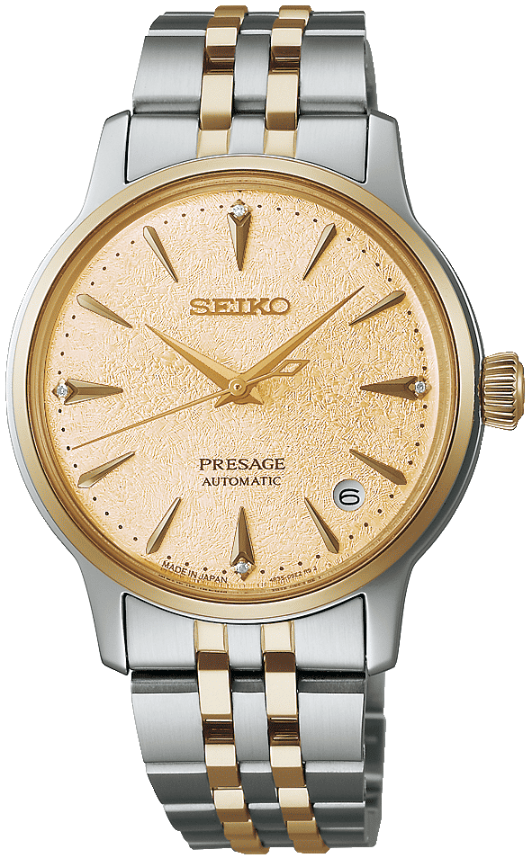 Automatisk klocka med guldfärgad urtavla, tvåfärgat armband (guld/stål)