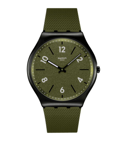 Swatch New Skin Irony SS07B115 Damen Armbanduhr Dunkelgrün • Leuchtzeigerzeiger • Ultraflach