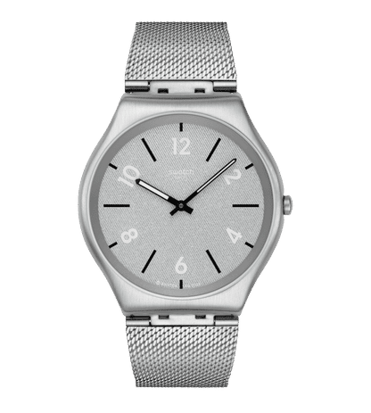 Swatch New Skin Irony SS07S152M Getting meshy Armbanduhr Silber • Leuchtende Zeiger • Mesh-Armband