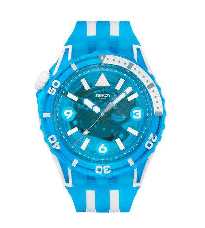 Swatch Scubaqua SSCU09S100 Armbanduhr Blau • Bioceramic-Gehäuse • Leuchtende Zeiger & Indizes