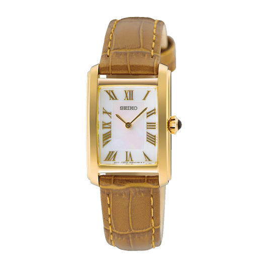 Seiko SWR100P1 Damen Armbanduhr Classic Weiß • Eckiges Edelstahlgehäuse • Quarzwerk 5 ATM