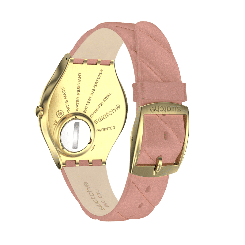 Swatch Irony SYXG114 Damenuhr Rosa • Goldfarben-PVD-Edelstahlgehäuse • Geprägtes Lederarmband, Bild 7