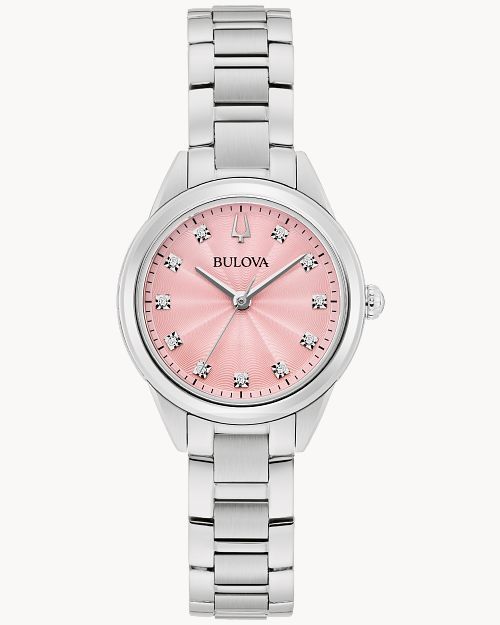 Bulova Sutton 96P249 Damen Armbanduhr Rosa • Saphirglas • 11 Handgefasste Diamanten