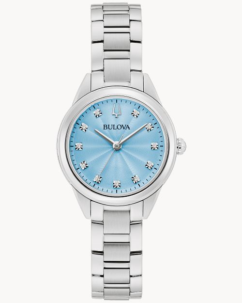 Bulova Sutton 96P250 Damen Armbanduhr Hellblau • Saphirglas • 11 Diamanten