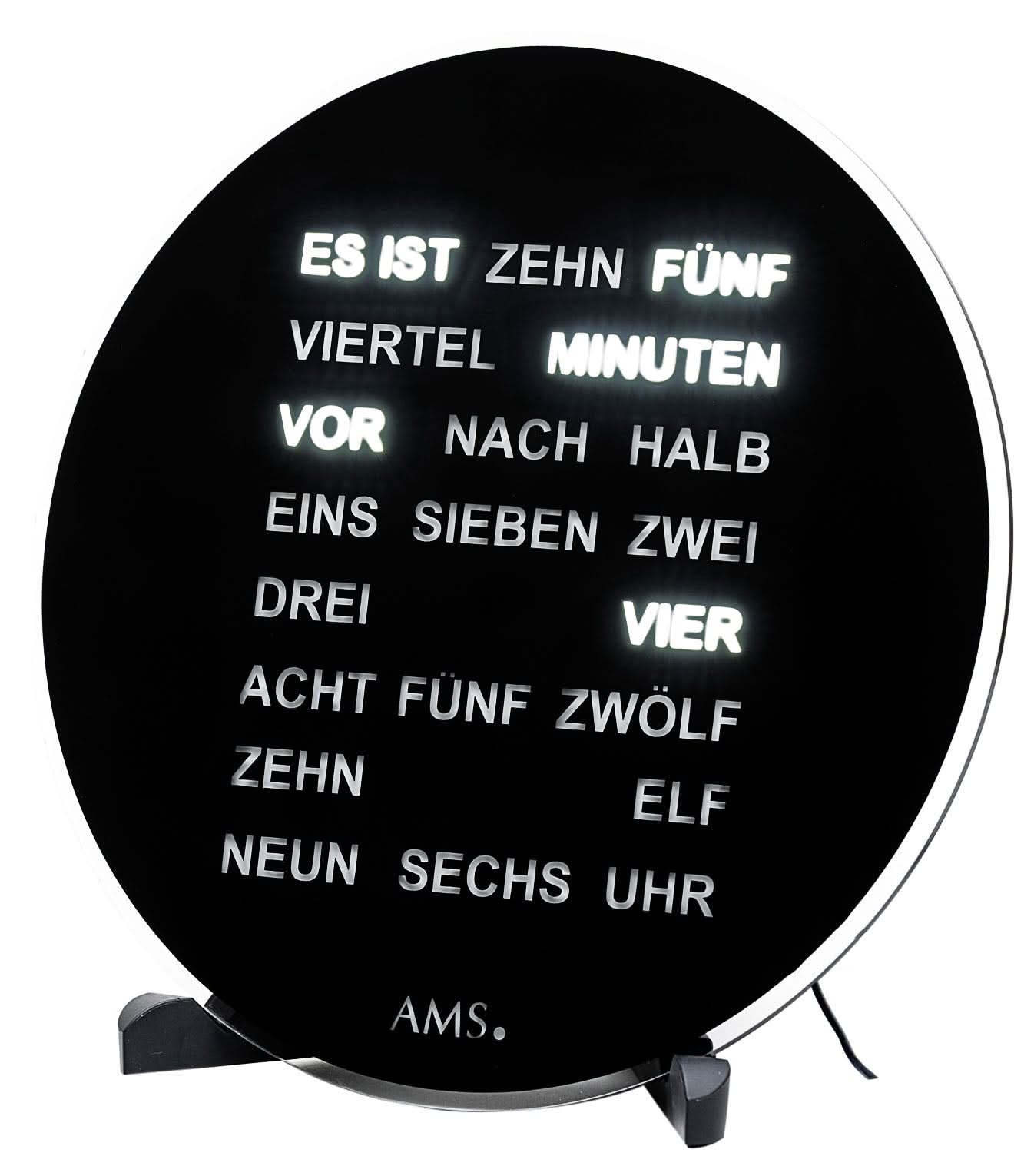 AMS Tischuhr Kunststoff • Einzigartiges Wortdisplay • Modernes Design