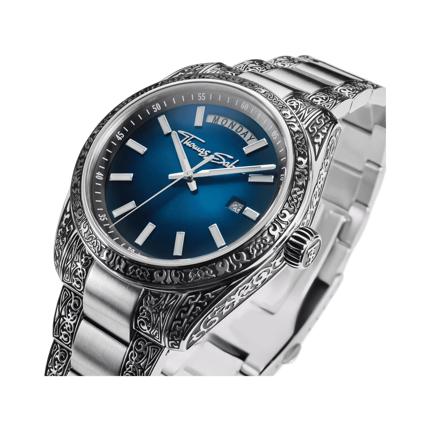 Thomas Sabo Rebel At Heart Revive WA0439-201-209 Herrenuhr Mitternachtsblau • Graviertes Edelstahlgehäuse •