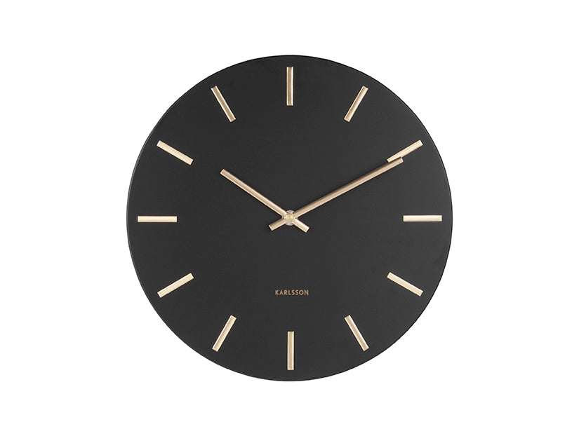 Karlsson Charm Small KA5821BK Wanduhr Schwarz • Goldene Zeiger • Modernes Stahl-Design