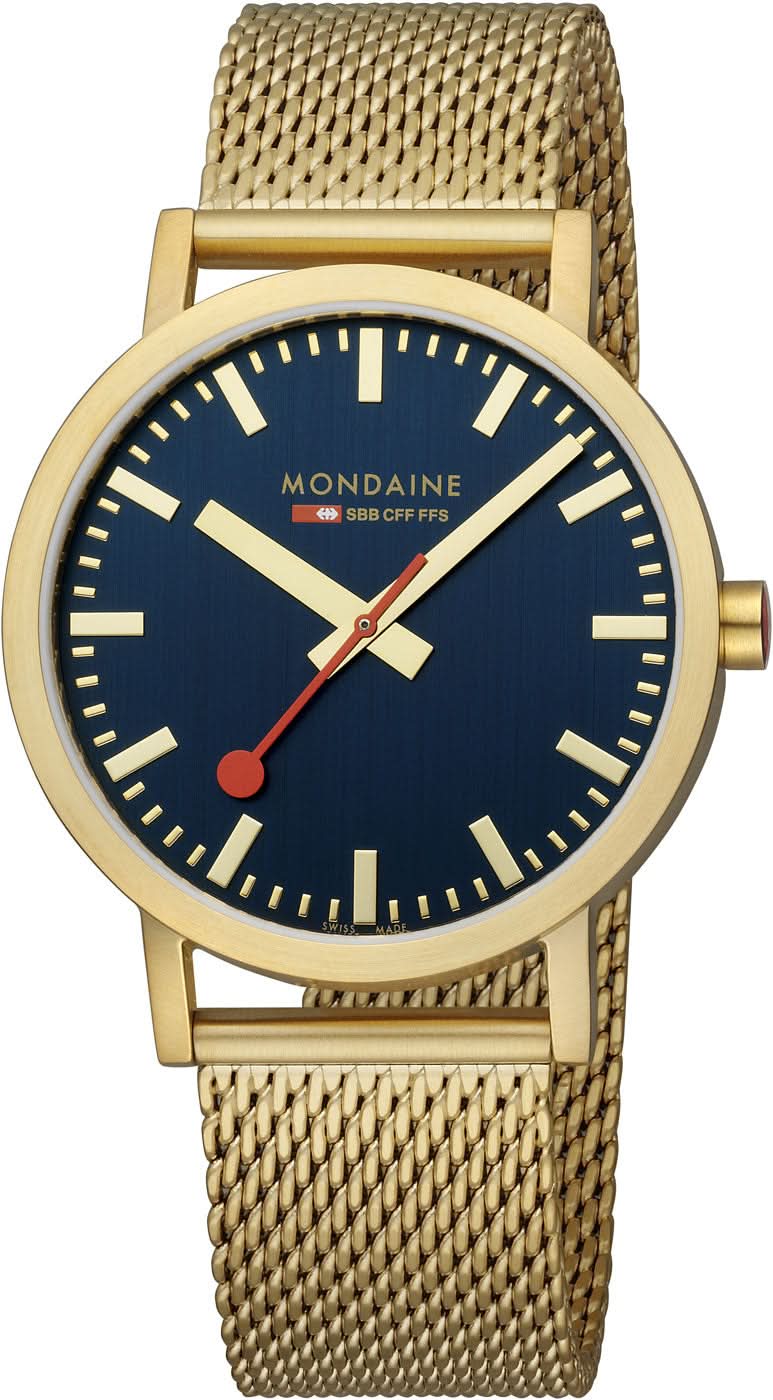 Mondaine Classic A660.30360.40.SBM Unisex-Uhr • Gold / Deep Ocean Blue • Schweizer Bahnhofsuhr-Design