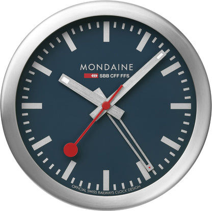 Mondaine Swiss Railways Wecker 12.5 cm Aluminium • Tisch- & Wanduhr • Schleichender Sekundenzeiger