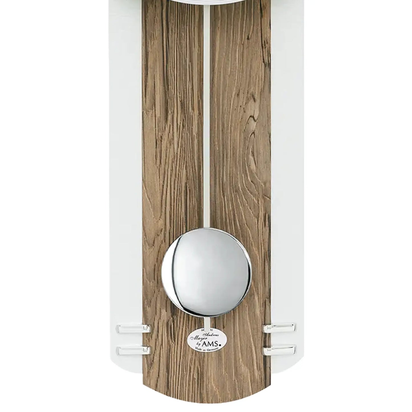 Pendel-Wanduhr mit Holzgehäuse, rundem Ziffernblatt und Metall-Pendelregler