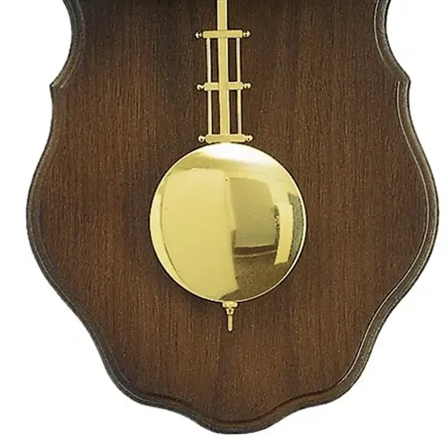 Wanduhr mit Nussbaumgehäuse und goldenem Pendel, Nahansicht