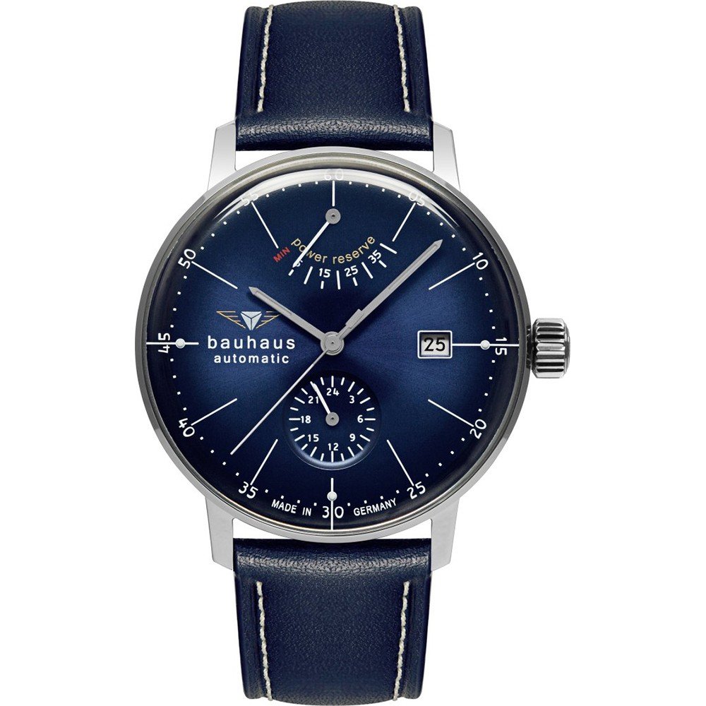 Bauhaus Dessau 2060-3 Herren Armbanduhr Blau • Miyota Automatikwerk • 24h-Anzeige & Gangreserveanzeige