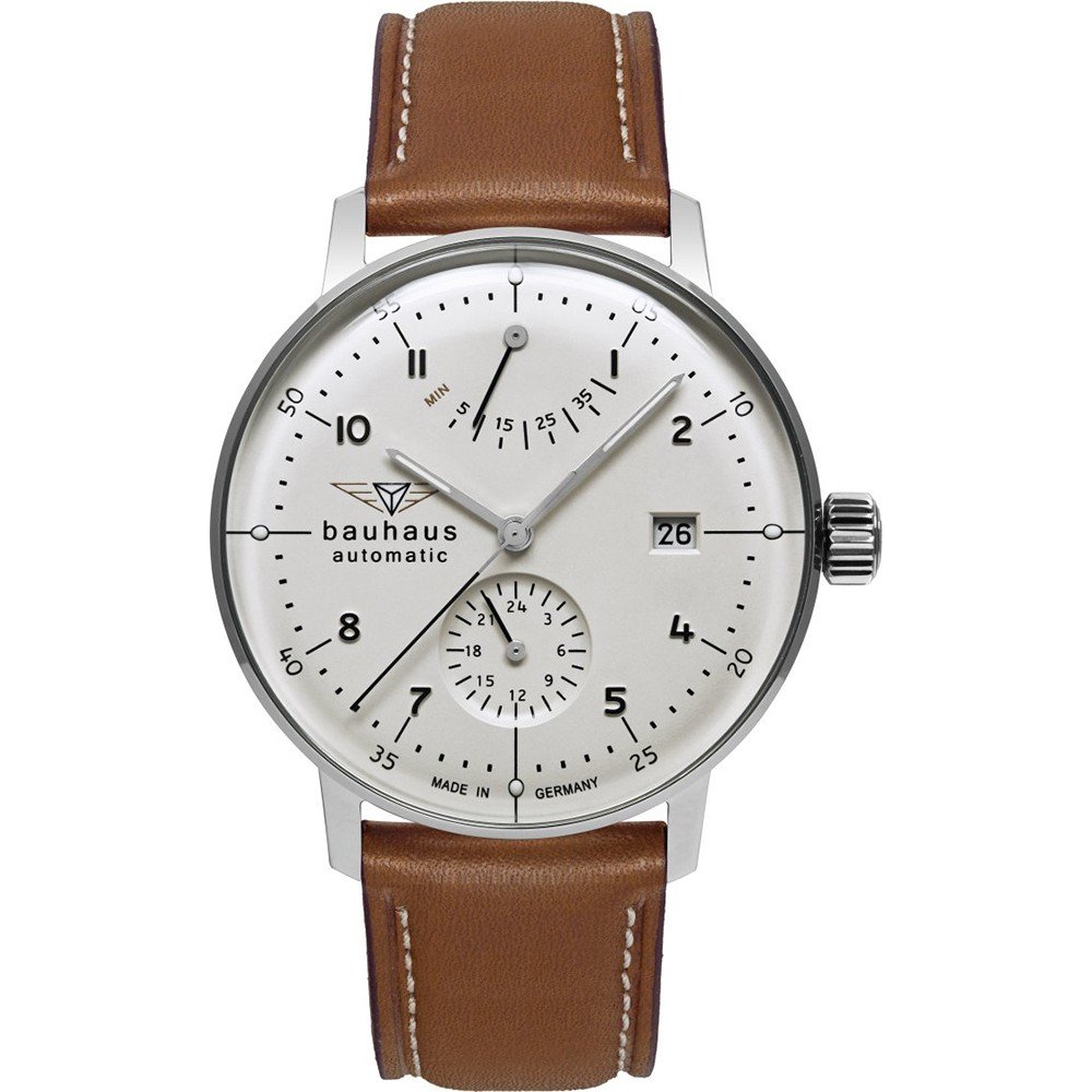 Bauhaus Dessau 2066-1 Herren Armbanduhr Weiß • Automatikwerk mit Gangreserveanzeige • Made in Germany