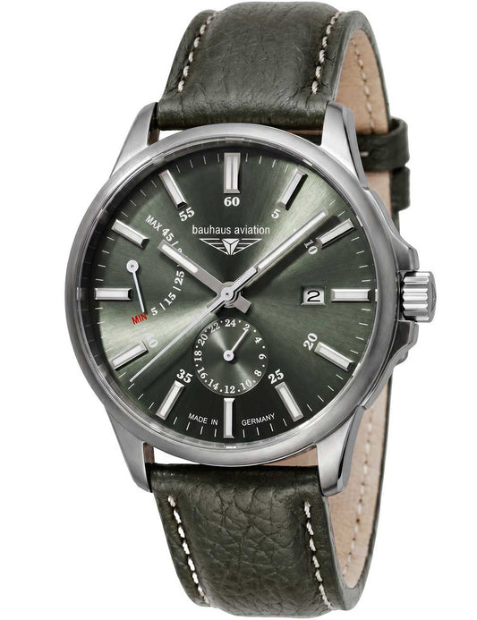 Bauhaus Aviation 2860-4 Herrenuhr Grün • Automatikwerk Miyota 9134 • Titan-Gehäuse