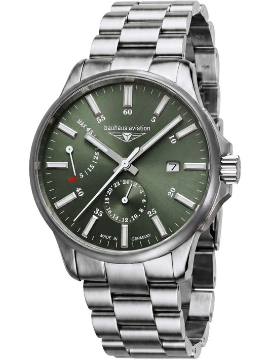 Bauhaus Aviation 2860M-4 Herrenuhr Grün • Automatikwerk Miyota 9134 • Saphirglas