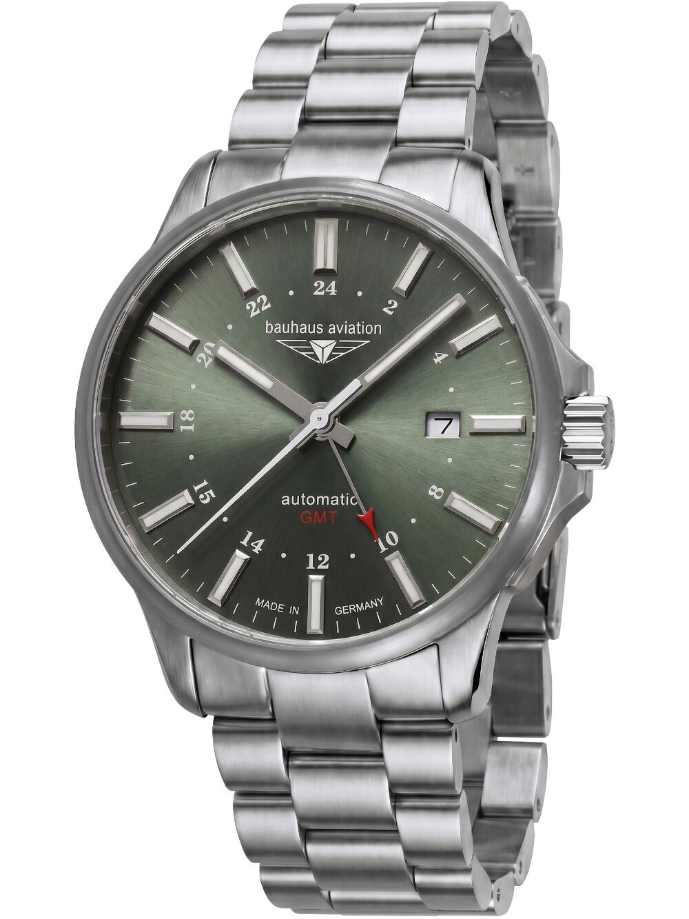 Bauhaus Aviation 2868M-4 Herrenuhr Dunkelgrün • Automatik GMT Titan • Saphirglas