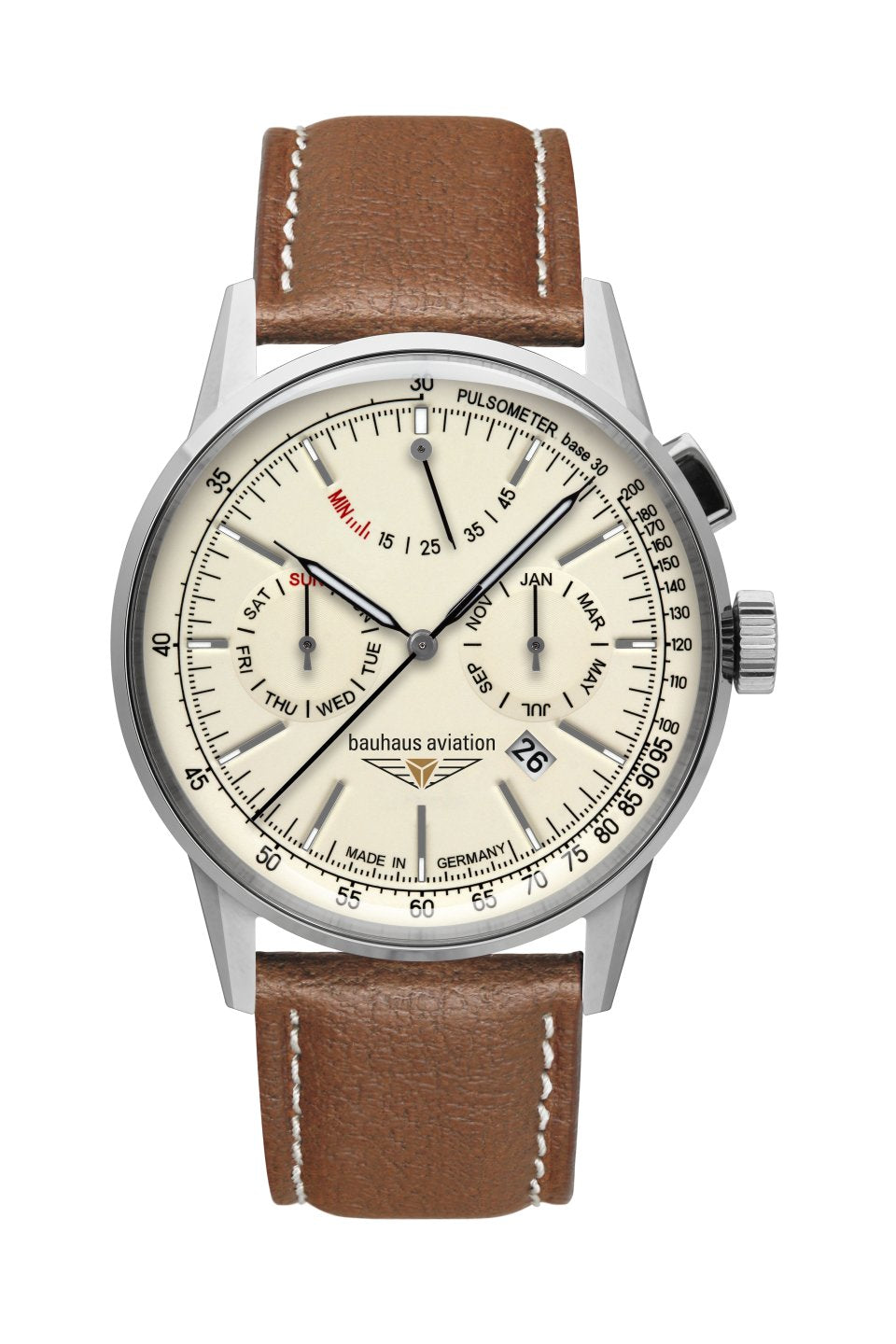 Bauhaus Aviation 2362-5 Herren Armbanduhr Beige • Automatikwerk mit Gangreserveanzeige • Mineralglas K1