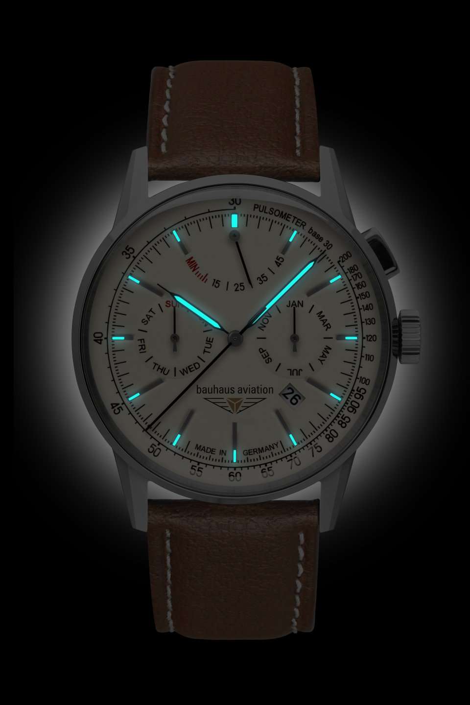 Bauhaus Aviation 2362-5 Herren Armbanduhr Beige • Automatikwerk mit Gangreserveanzeige • Mineralglas K1, Bild 3