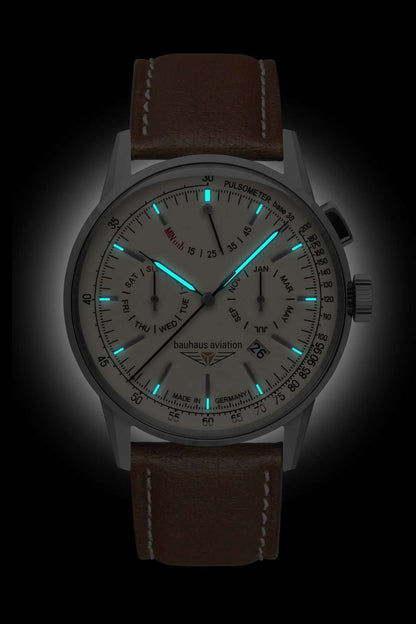 Bauhaus Aviation 2362-5 Herren Armbanduhr Beige • Automatikwerk mit Gangreserveanzeige • Mineralglas K1, Bild 3