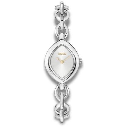 BOSS Fiora Damenuhr mit silbernem Edelstahlgliederband und Mineralglas-Zifferblatt