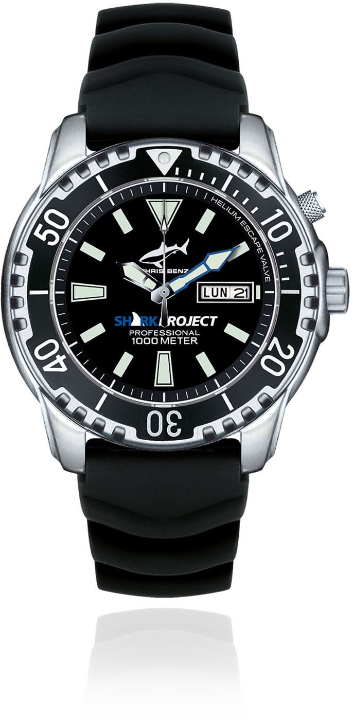 Herrenuhr mit schwarzem Zifferblatt, Edelstahl-Lünette und schwarzem Silikonarmband