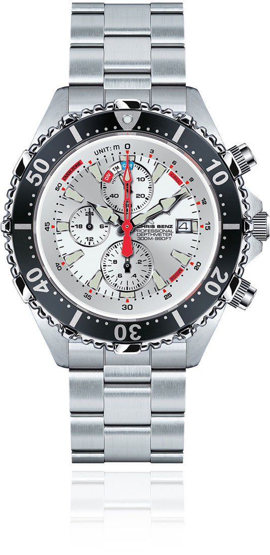 Chris Benz Depthmeter Chronograph 300M CB-C300X-SI-MB Herrenuhr • 300m Wasserdicht • Analoger Tiefenmesser