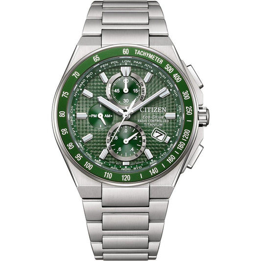 Citizen Satellite Wave AT8398-53X Herren Armbanduhr Grün • Eco-Drive Funk H804 • Saphirglas