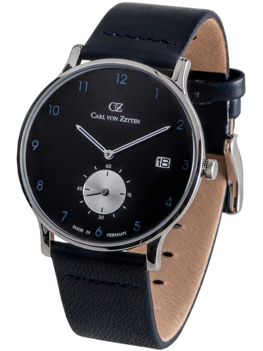 Carl von Zeyten Furtwangen CVZ0018BKBL Herren • Schwarzes Zifferblatt • Blaues Lederarmband