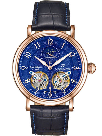 Carl von Zeyten Murg CVZ0054RBLS Herrenuhr Marineblau • Mondphase Automatik • Saphirglas
