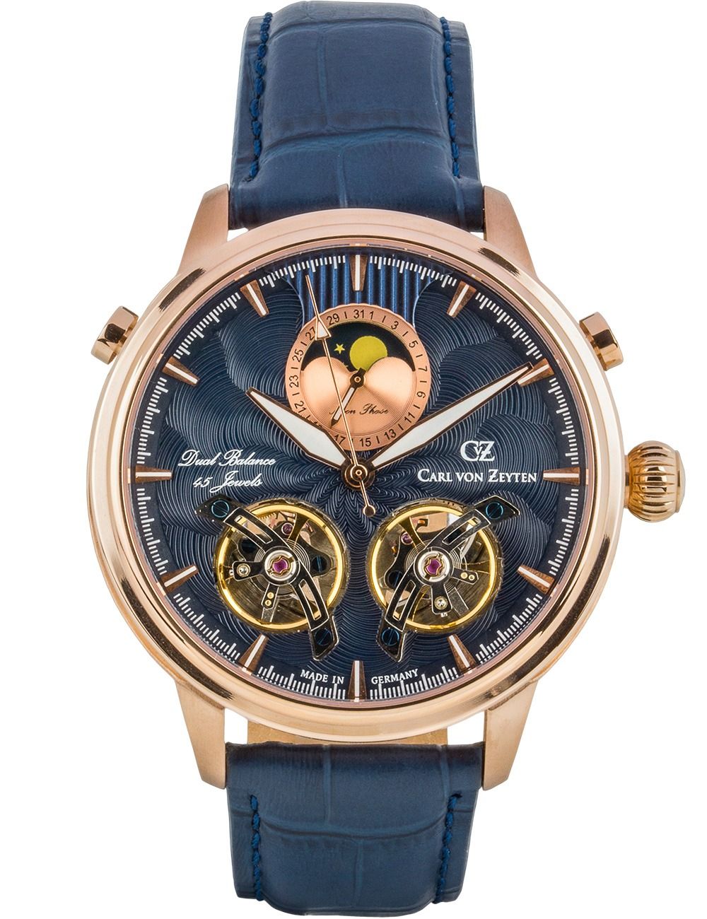 Carl von Zeyten Durbach CVZ0060RBLS Herrenuhr Roségold • Automatik Mondphase • Open Heart Limited Edition