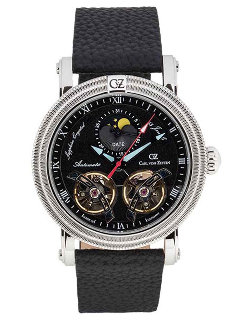 Carl von Zeyten Schauinsland CVZ0085BKS Herren Automatikuhr Schwarz • Skelettiertes Zifferblatt • Mondphase