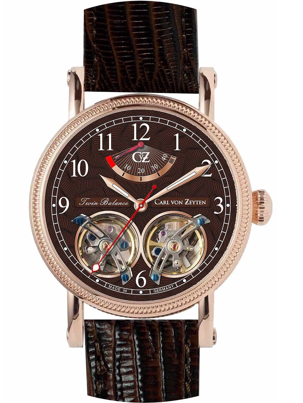 Carl von Zeyten Bernau CVZ0033RBR Herrenuhr Braun • Twin-Balance-Automatikwerk • Mineralglas