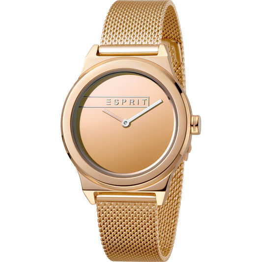 Damenarmbanduhr Esprit Magnolia, roségoldfarbenes Milanaise-Armband, runde Uhr mit Mineralglas