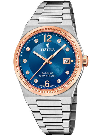 Festina Rivé F20037/2 Damenuhr Bicolor • Saphirglas Swiss Made • Quarzwerk Ronda 705