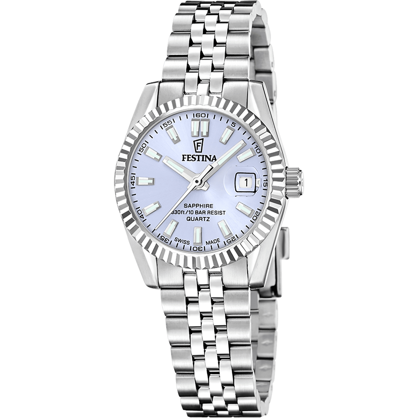 Festina Swiss Made Classic F20087/3 Damen Armbanduhr Hellblau • Saphirglas • Edelstahlarmband