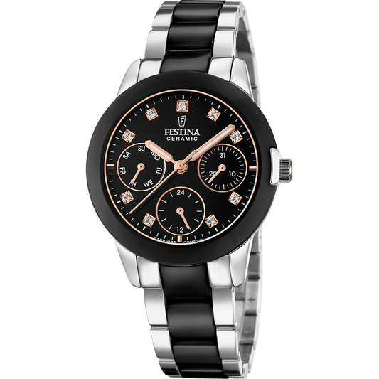 Festina Ceramic F20497/3 Damenuhr Schwarz • Keramik-Edelstahl-Gehäuse • Saphirglas