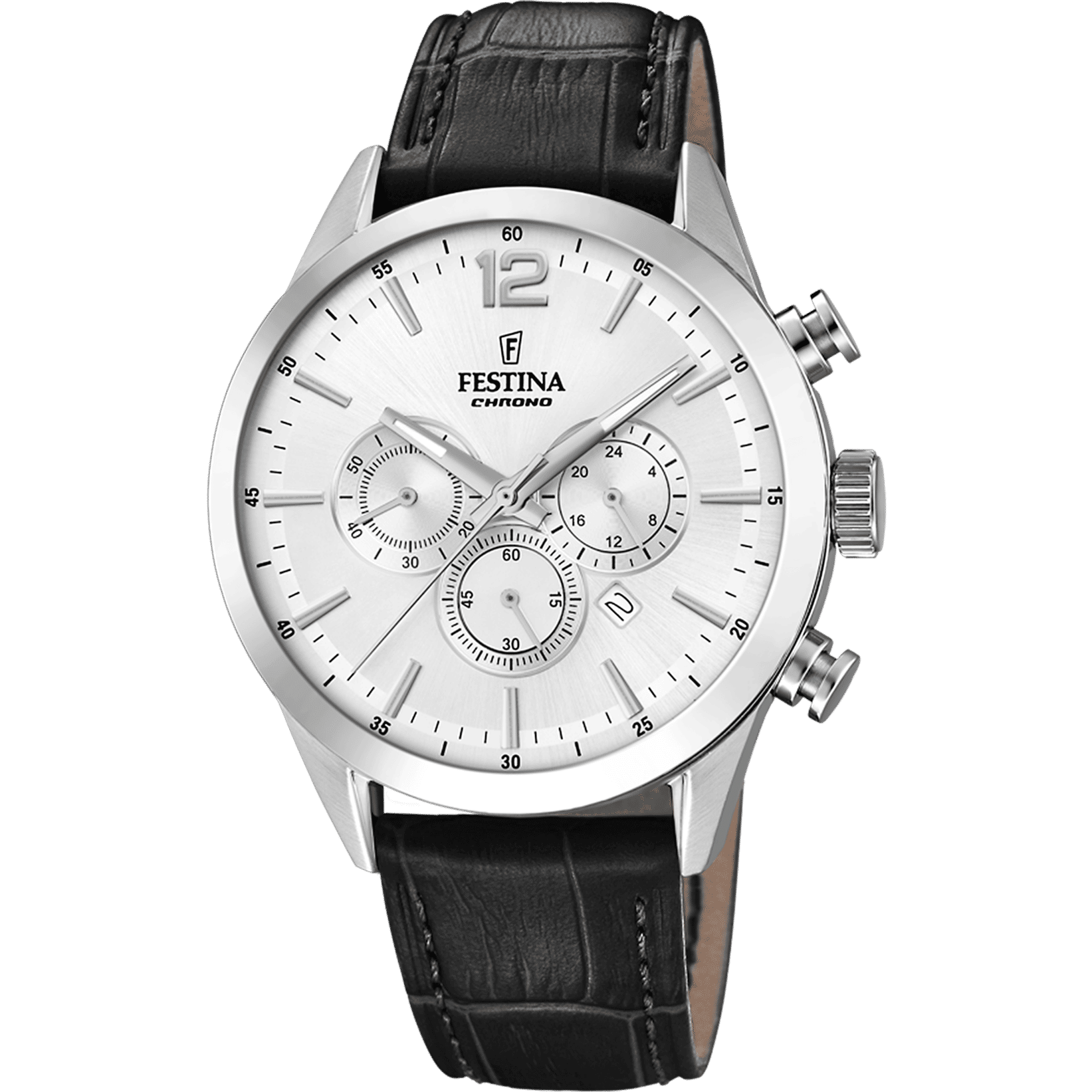 Festina Timeless Chronograph F20542/1 Herrenuhr Silber • Chronographenfunktion • Lederarmband