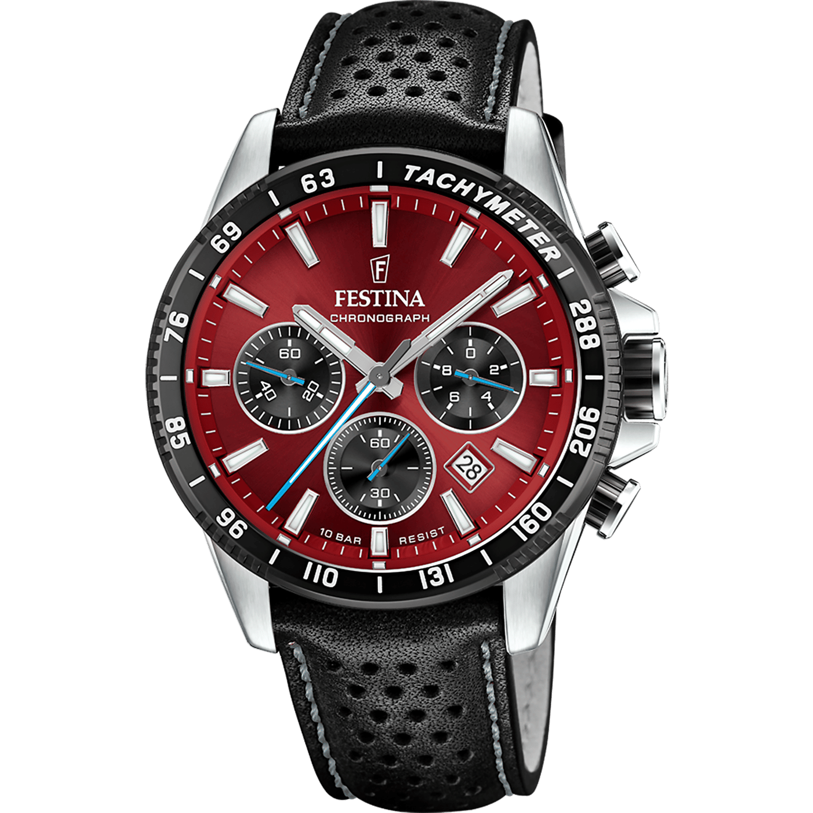 Festina Timeless Chronograph F20561/7 Herrenuhr Schwarz/Rot • Chronograph • Lederarmband